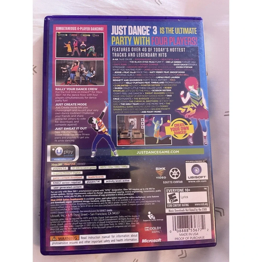 Just Dance‎ 3 (Microsoft Xbox 360, 2011) Complete Tested Working -